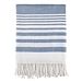 Blue White Stripe Throw Blanket with Fringe