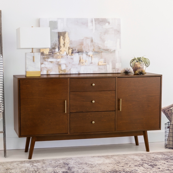 Mid century wood on sale console table