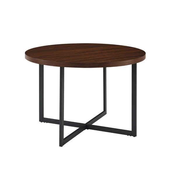 Round Brown And Black X Base Dining Table 