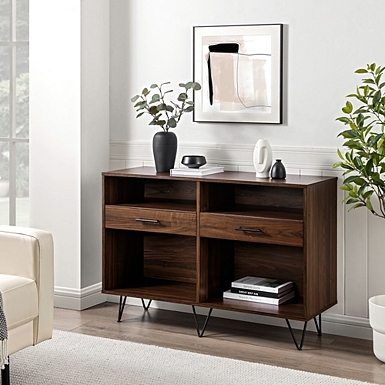 Black and Walnut Sliding Slat Door Console Table