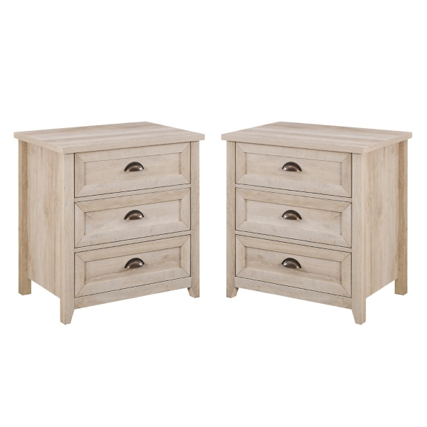 Ivory Wood 3-Drawer Nightstands, Set of 2