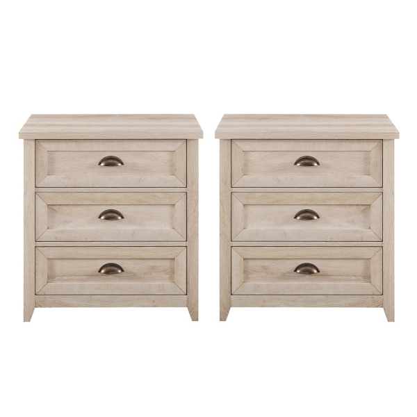 Ivory Wood 3-Drawer Nightstands, Set of 2