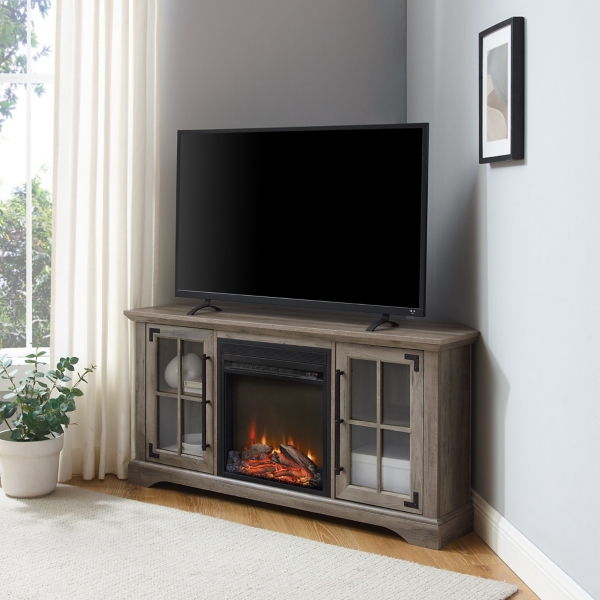 Gray Wood LED Fireplace Media Cabinet | Kirklands Home