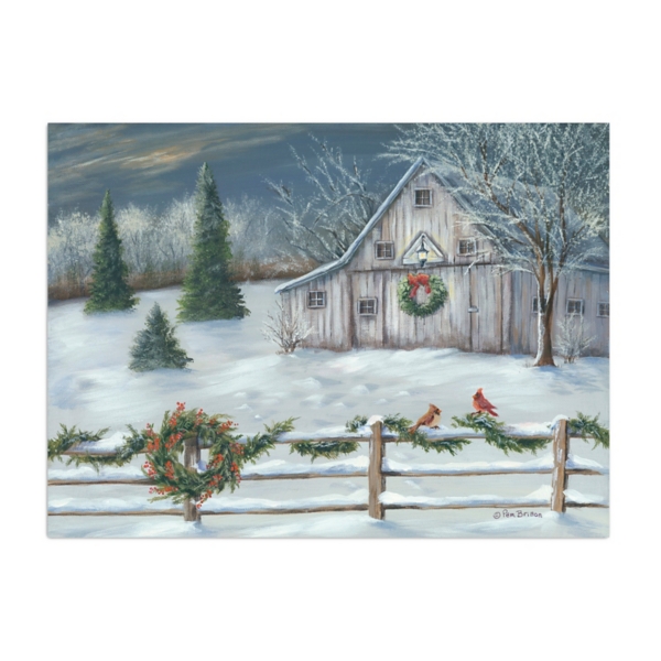 Winter Barn with Wreath Christmas Canvas Art Print | Kirklands Home