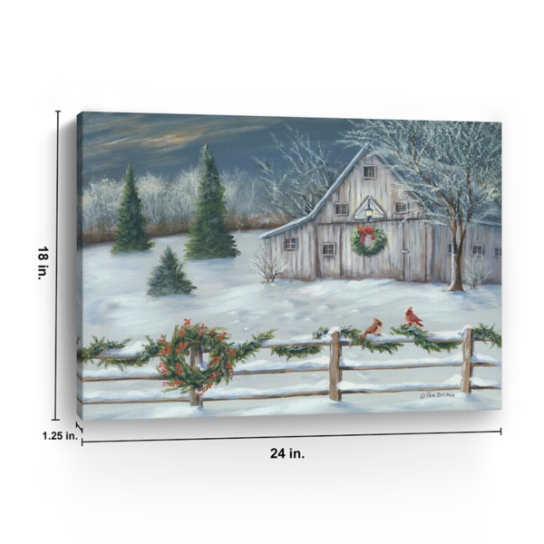 Winter Barn with Wreath Christmas Canvas Art Print