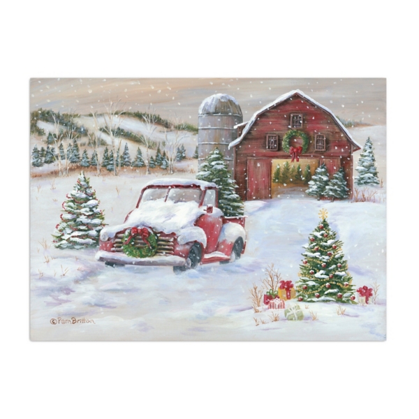 Snowy Farm With Truck Christmas Canvas Art Print | Kirklands Home