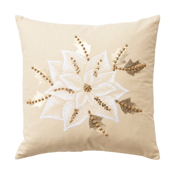 Snowflake Embroidered Neutral Holiday Decor Throw Pillow Soft And