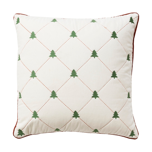 Embroidered Green Holly Christmas Pillow