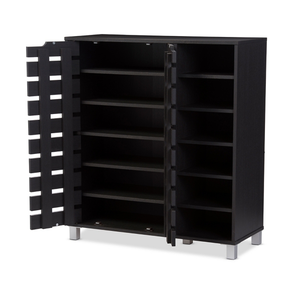 Aldrich Black Slatted Shoe Storage Cabinet