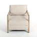 Beige Upholstered Wood Arm Accent Chair