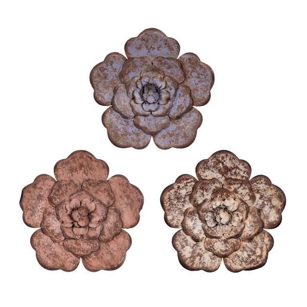 Multicolor Metal Flower Wall Plaques, Set of 3