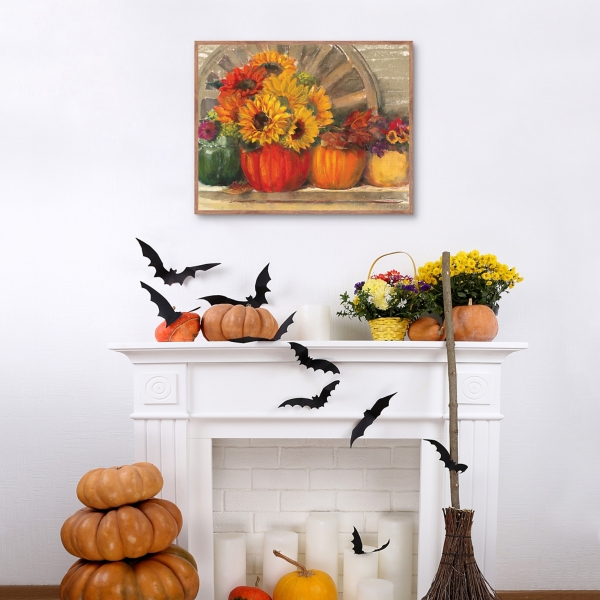 Floral Pumpkins Framed Canvas Art Print