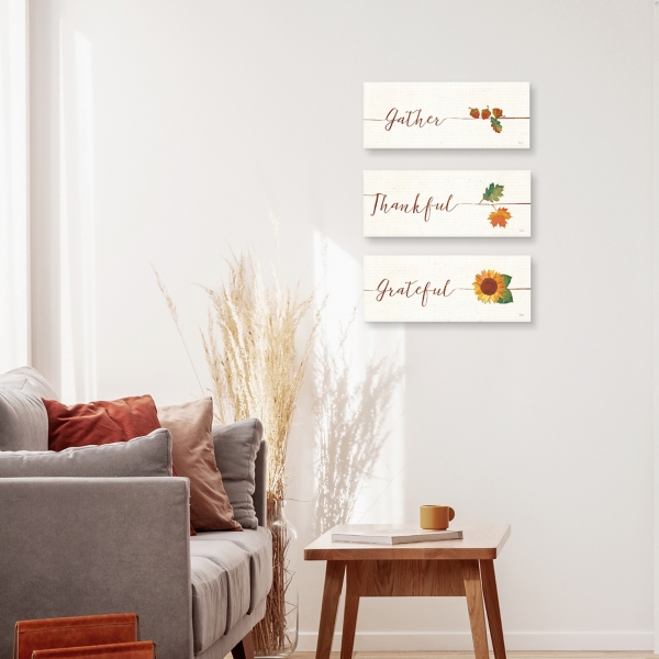Gather Grateful Thankful Canvas Prints, Set of 3