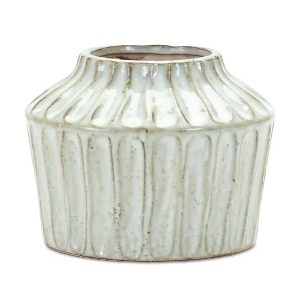 Cream Terracotta Ribbed Vase, 5 in.