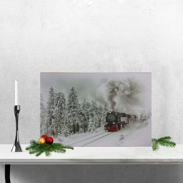 Train in Winter Woods LED Canvas Art Print