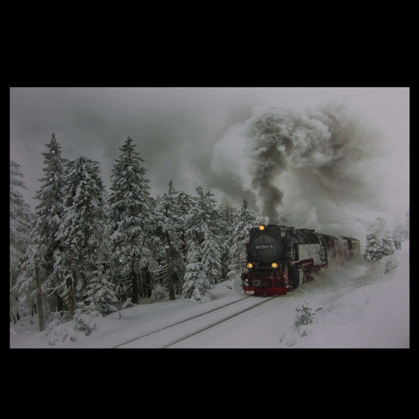 Train in Winter Woods LED Canvas Art Print