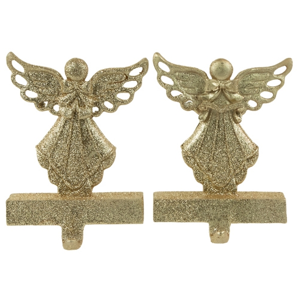 Glittery Gold Angel Stocking Holders, Set of 2