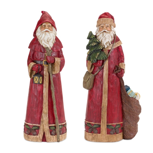 Folksy Pinecone Santa Figurines, Set of 2 | Kirklands Home