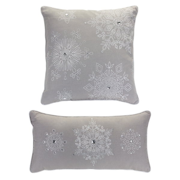 White Christmas Throw Pillow with Silver Sequin Snowflake - Decorative -  One Holiday Way