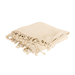 Zig-Zag Patterned Beige Ivory Woven Throw