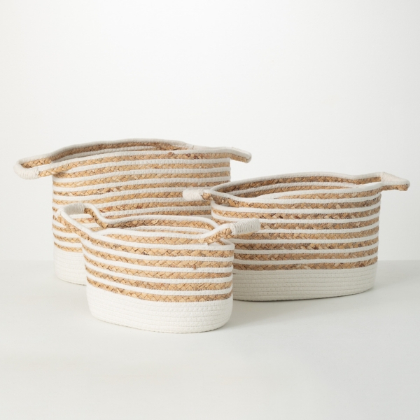White and Natural Braided Woven Baskets, Set of 3 | Kirklands Home