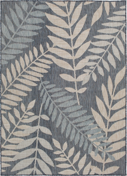 Blue Fern Leaves Indoor/Outdoor Area Rug, 5x7