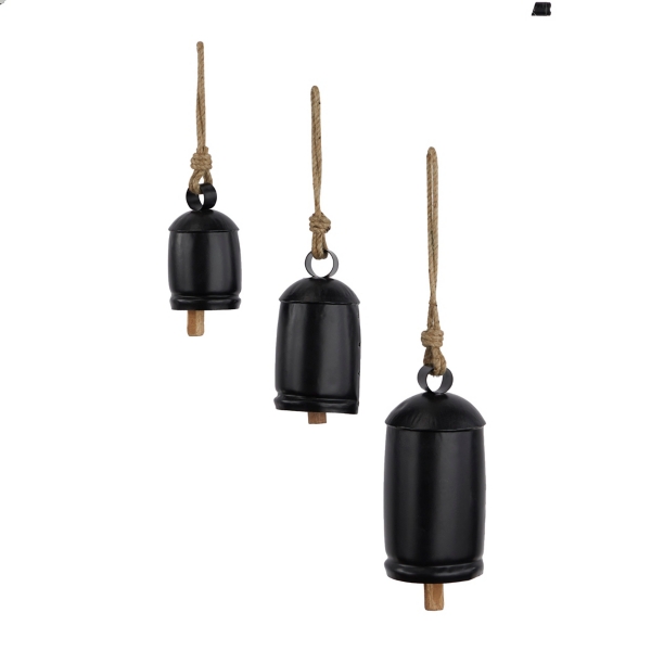 Round Black Iron Hanging Bells, Set of 3