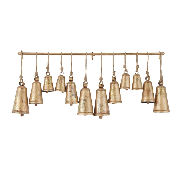 Triangular Aged Gold Hanging Bells, Set of 3