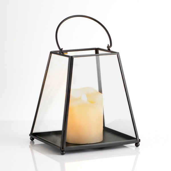 Black Metal and Glass Pyramid Lantern Kirklands Home