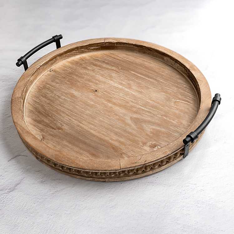 Round Beaded Wood Decorative Tray