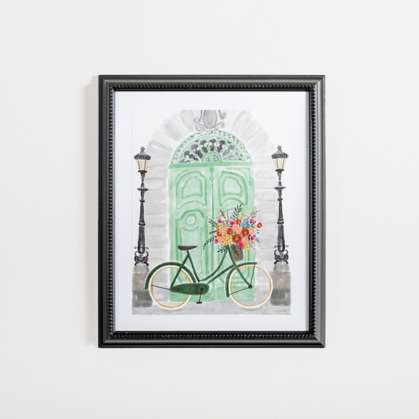 Parisian Mint Door with Bicycle Framed Art Print | Kirklands Home