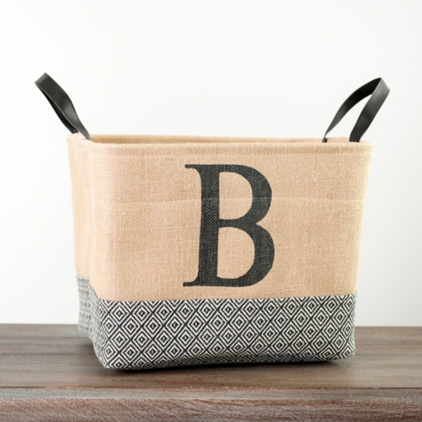 Monogrammed B Black Diamond Jute Storage Bin | Kirklands Home