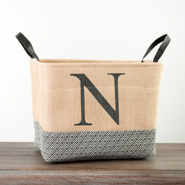 Monogrammed N Black Diamond Jute Storage Bin Kirklands Home