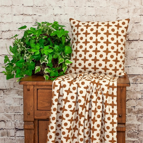 Brown and Beige Patterned Fringe Throw