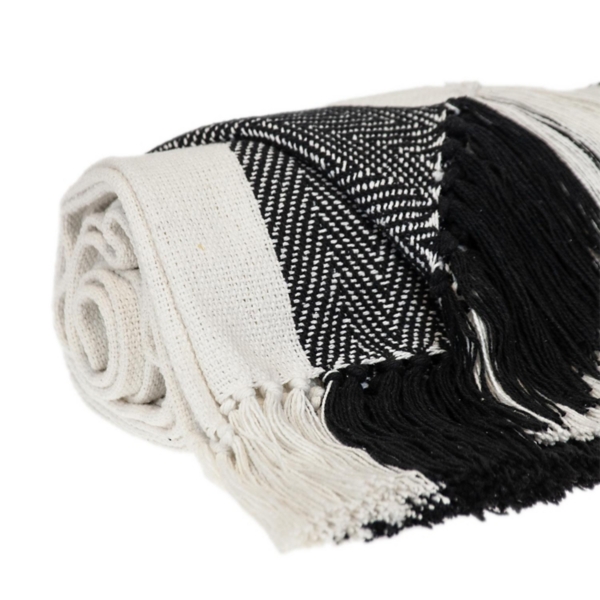Black Chalet Striped Fringe Throw