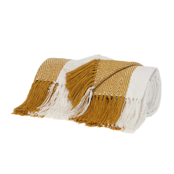 Yellow Chalet Striped Fringe Throw