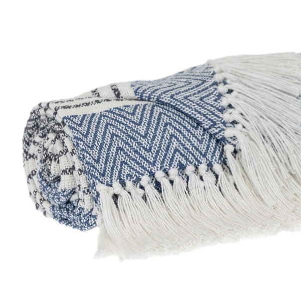 Blue Herringbone Multi Striped Throw
