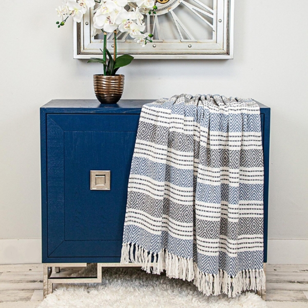 Blue Herringbone Multi Striped Throw