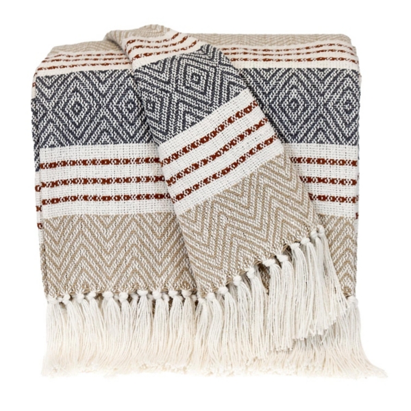 Neutral Herringbone Multi Striped Throw Kirklands Home