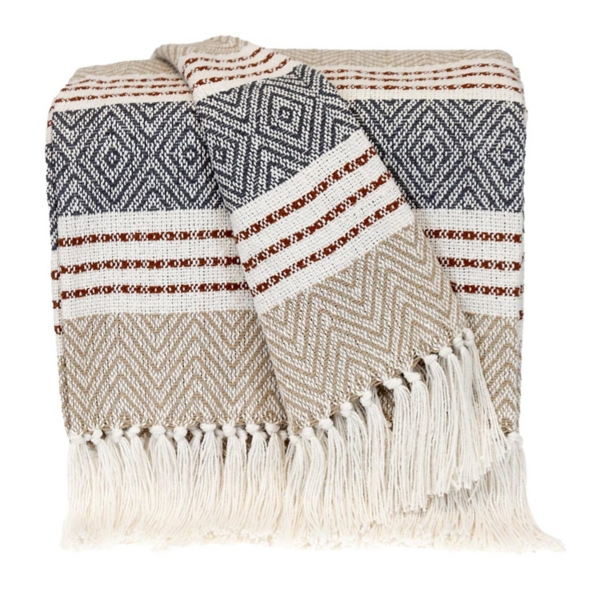 Neutral Herringbone Multi Striped Throw | Kirklands Home