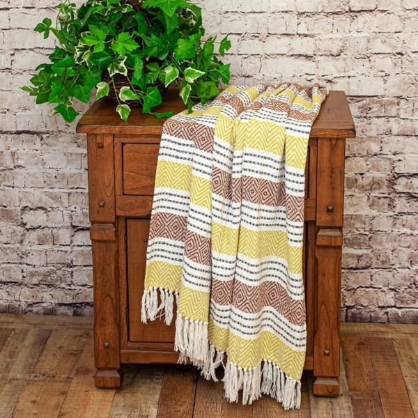 Rust and Neon Herringbone Multi Striped Throw