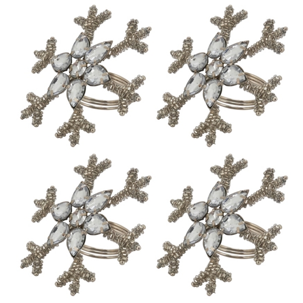 Silver Beaded Snowflake Napkin Rings, Set of 4