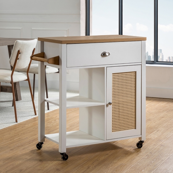 Crisp White Cane Wood Rolling Kitchen Cart Kirklands Home