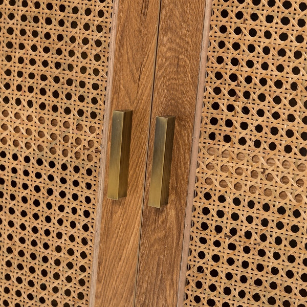 Tan Cane Wood Storage Media Cabinet