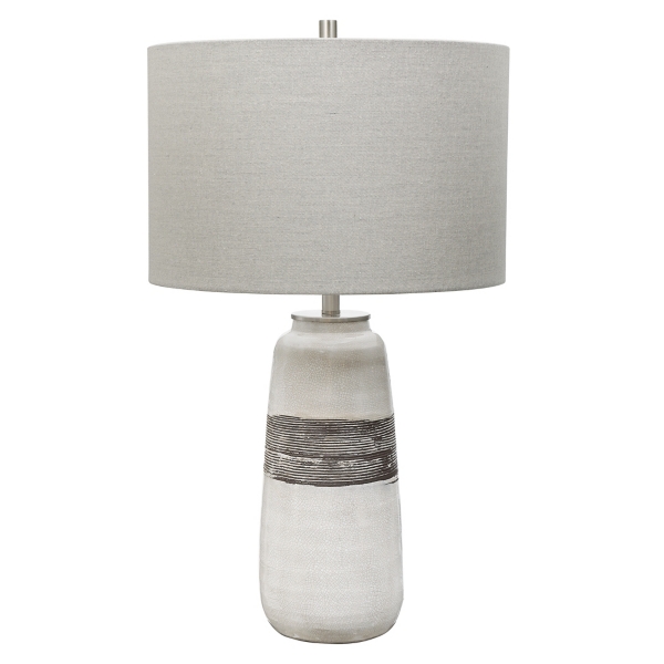 White and Brown Distressed Stripe Table Lamp | Kirklands Home