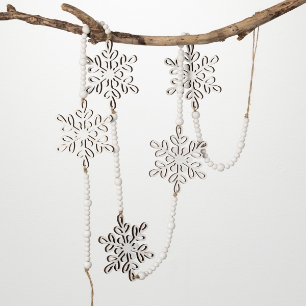 White Wood Snowflake Garland Kirklands Home