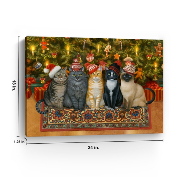 Christmas Cats in Knit Caps Canvas Art Print