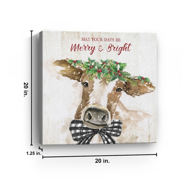 Merry and Bright Cow Canvas Art Print