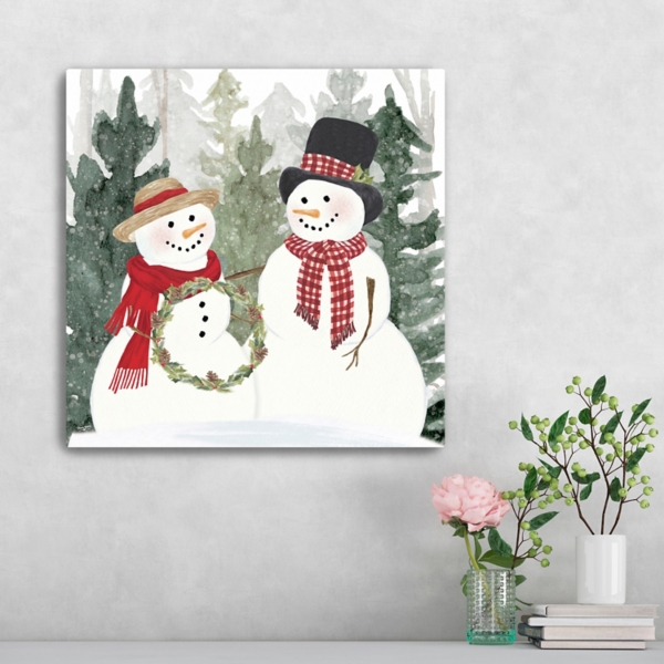 Snow Couple with Wreath Canvas Art Print