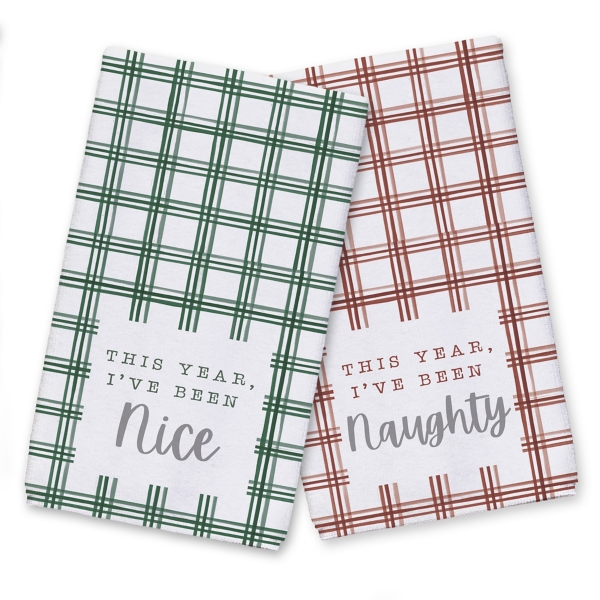 Naughty and Nice Plaid Kitchen Towels, Set of 2 Kirklands Home